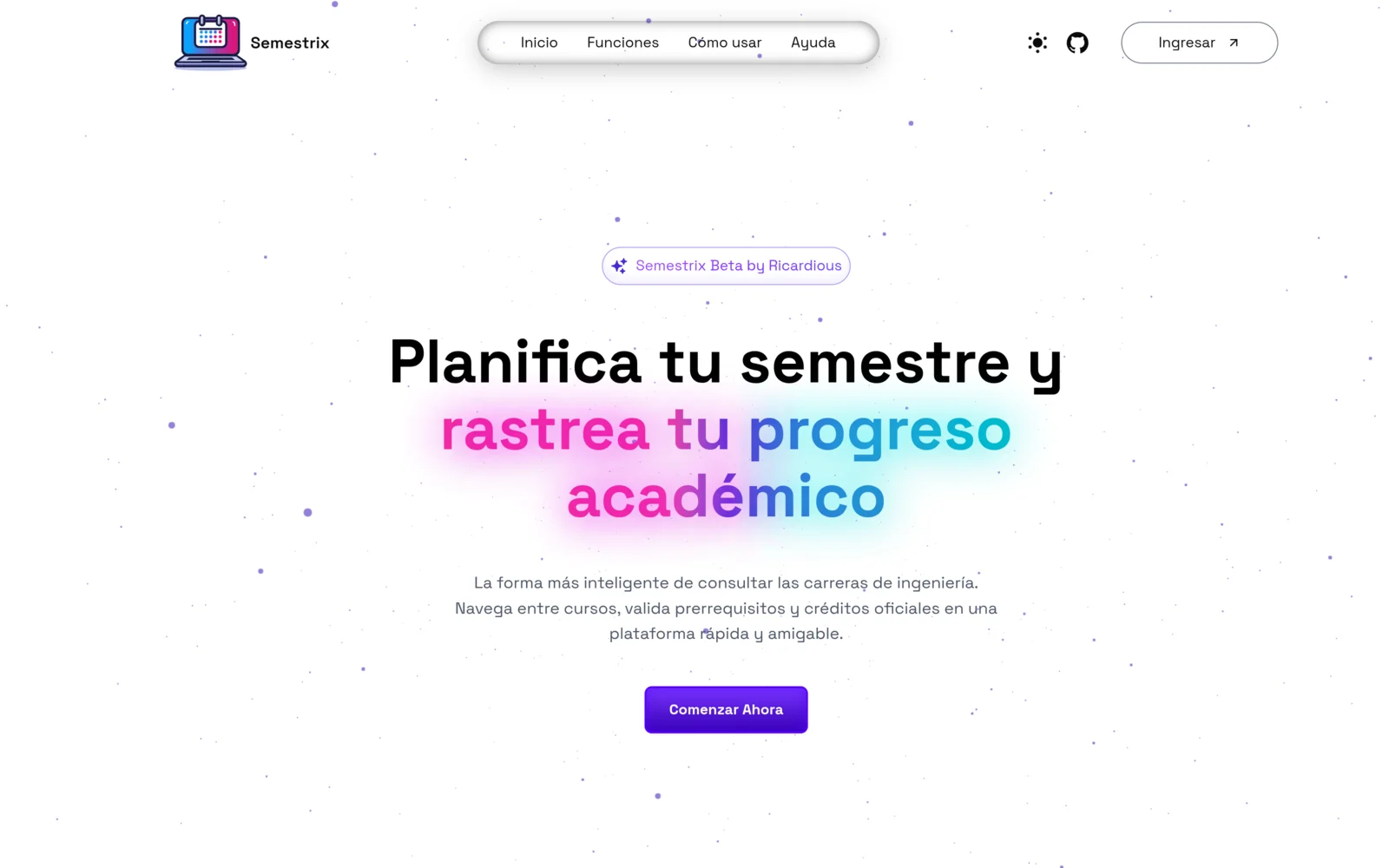 Semestrix landing page in light mode