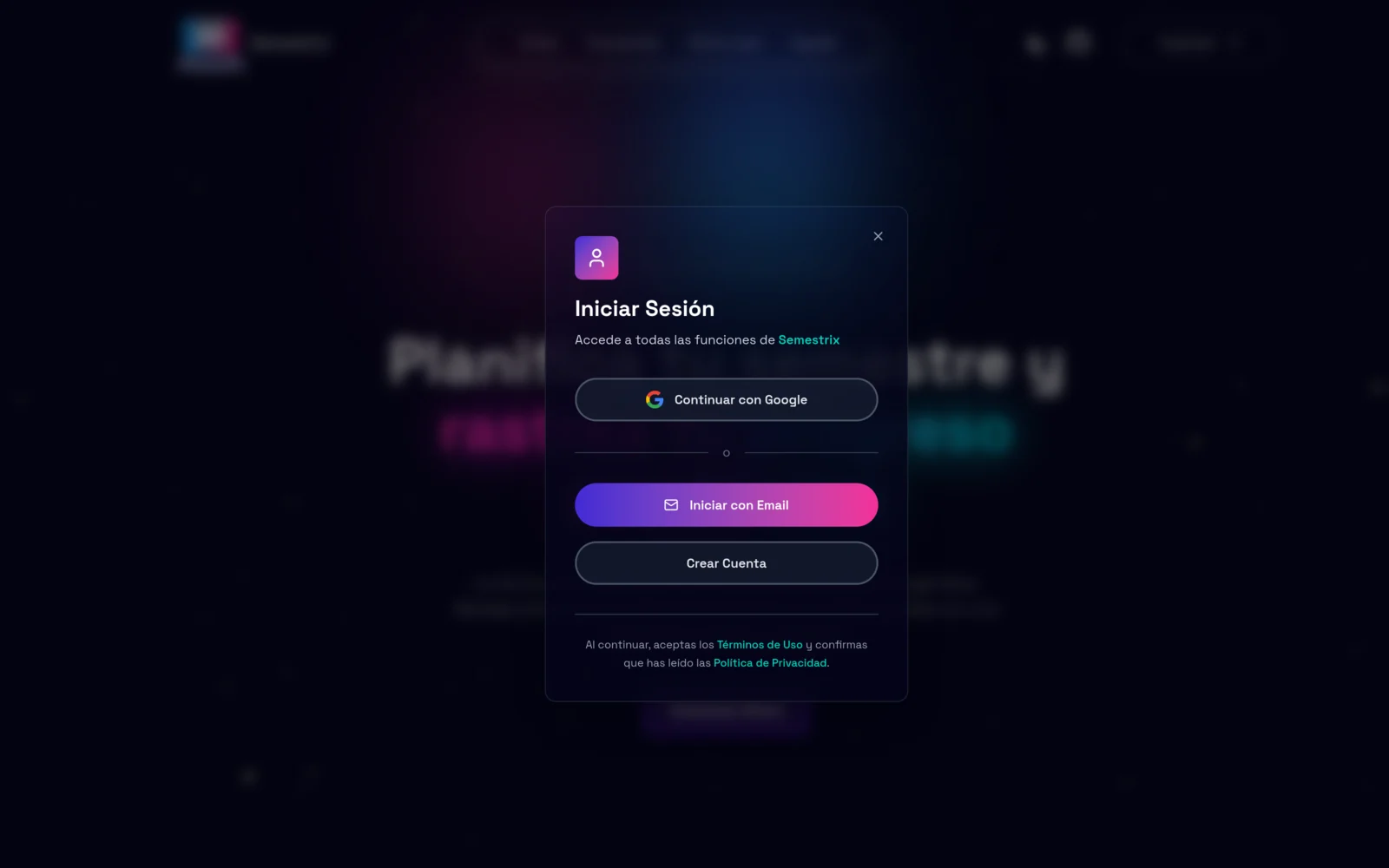 Semestrix login modal
